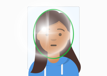 A person with extra light or glare on their face, which results in a failed photo.