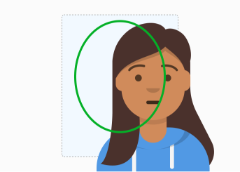 Le visage de la personne est à l’extérieur de l’ovale vert : la photo est rejetée.