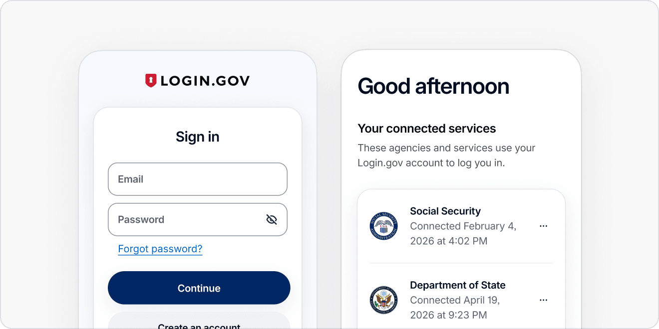 The refreshed Login.gov sign-in screen with a cleaner layout, larger text, and clearer visual hierarchy.